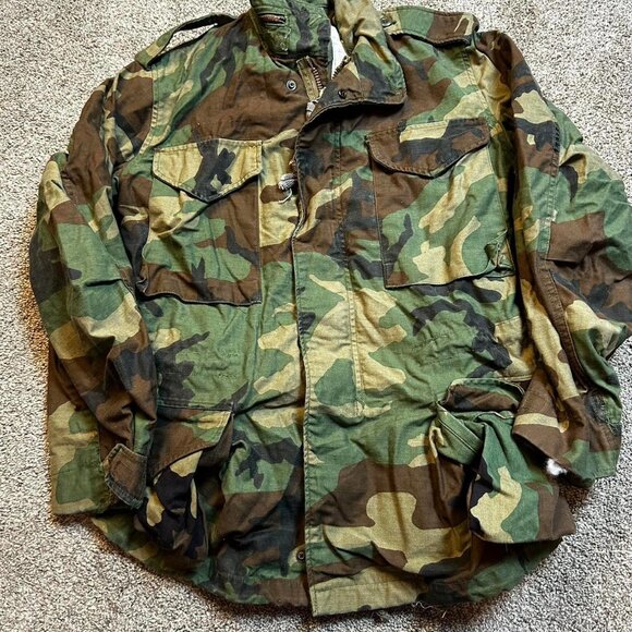 Vintage Military Jacket XS 90s M65 Field cold weather camoflauge - Picture 1 of 5